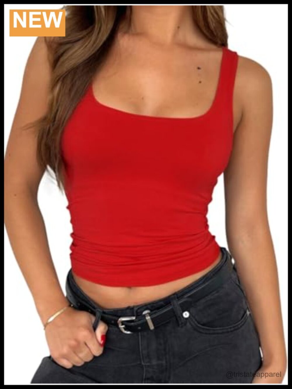Square Neck Sleeveless Double Layer Slim Fit Crop Tank Top Women